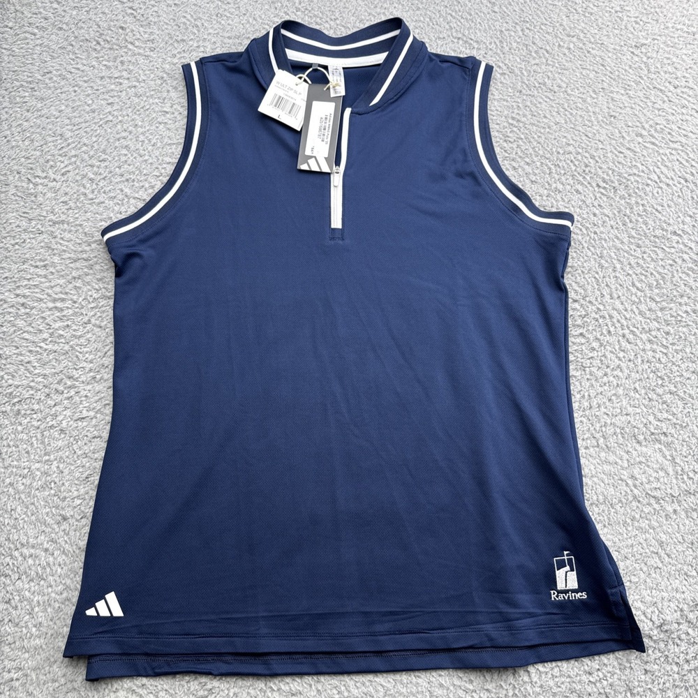 Adidas Golf Shirt Womens Large Polo Ultimate Sleeveless Blue Performance Tennis